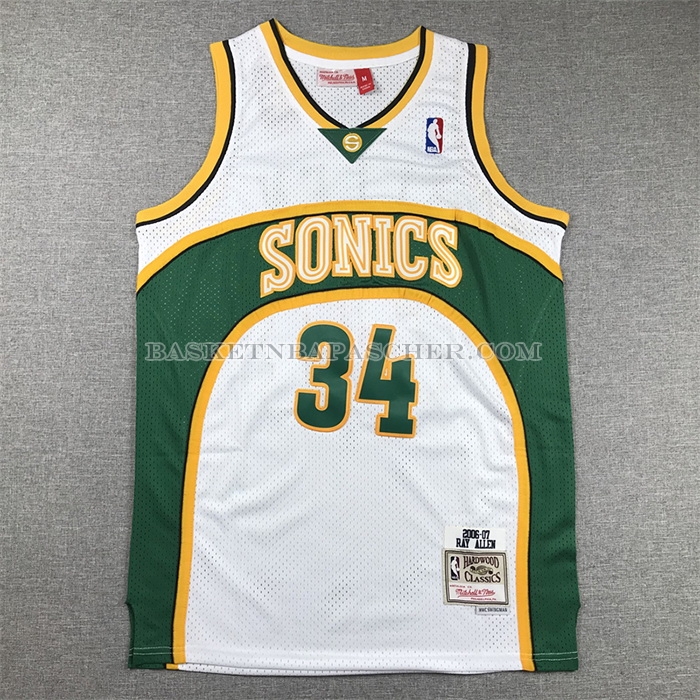 Maillot Seattle Supersonics Ray Allen NO 34 Mitchell & Ness 2006-07 Blanc